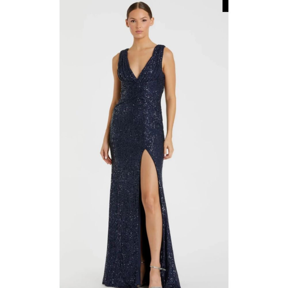 Ieena Mac Duggal Navy Sequin Formal Gown Size 2 NWT